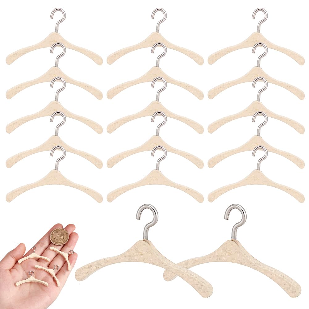 Photo 1 of AHANDMAKER 30 Pieces Miniature Clothes Hangers, Small Burlywood Miniature Wooden Clothes Hangers, Garment Rack Dress Up Rack for Miniature House Dollhouse Decor, 1.65x1.02 Inch