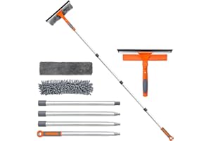 ARTIPOLY Professional Window Squeegee Cleaner, 2 in 1 Shower Squeegee with Extension Pole, 65”Telescopic Window Washing Equipment with 180°Adjustable Head, Glass Cleaning Tools for Outdoor High Window
