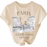 SweatyRocks Women's Paris Letter Graphic Tees Short Sleeve Casual T Shirt | Crew Neck T Shirts, Summer Casual T Shirts, Going Out Tops, Streetwear Shirts