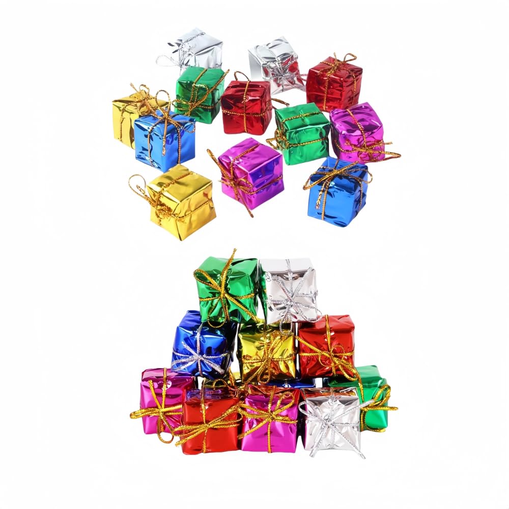 Photo 1 of 24 Pcs Shiny Christmas Mini Boxes Ornaments 1“ Assorted Colors Metallic Foil Wrapped Christmas Tree Decor Gift for Christmas Tree Hanging Decorations