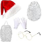 Tangrove Santa Claus Costume Accessory Set – Includes Wig, Beard, Hat, Wire Rim Glasses & Gloves for Christmas Party, Cosplay & Holiday Dress Up