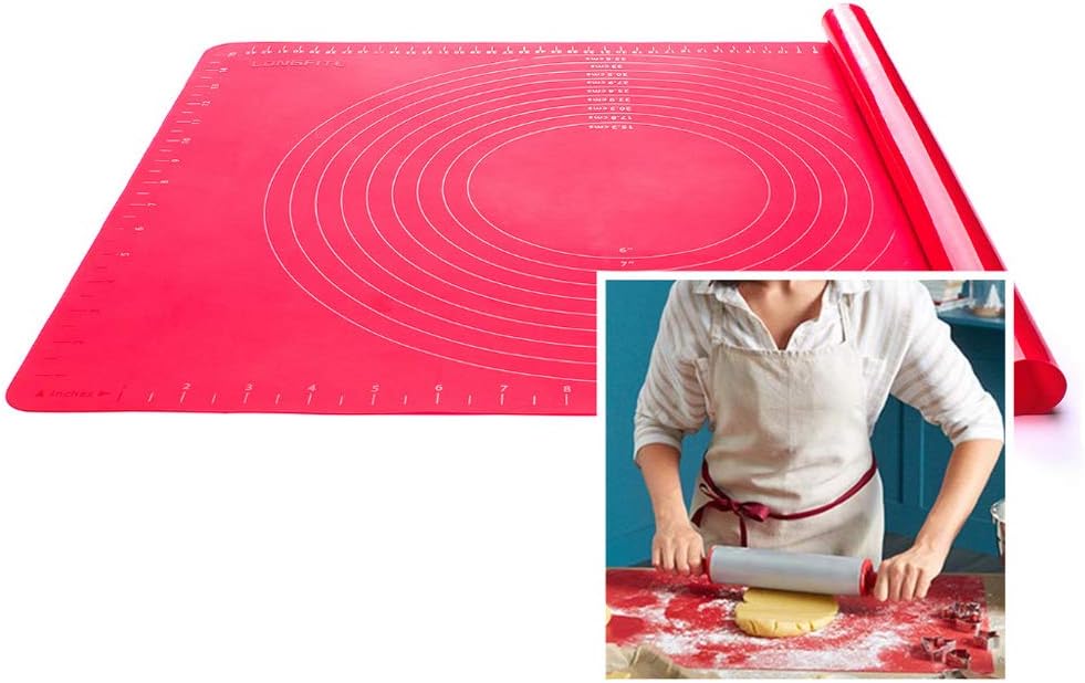 Extra Large Reusable Silicone Non Stick Rolling Baking Pastry Mat With Masurement for Rolling Dough, Countertop Protection, Fondant Pie Crust Mat, Cutting Table Mats (Red)