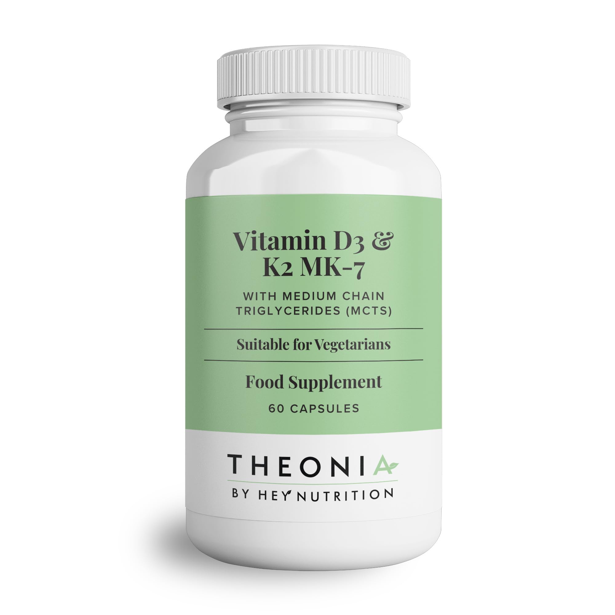 Theonia Vitamin D3 & K2 MK-7-100ug Each with MCT Oil - Suitable for Vegetarians - Support Healthy Bones, Teeth, Muscles, Immune Function, and Fatigue - Non-GMO