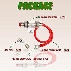 SIGANDG 60A AGU Fuse Holder with 8 Gauge AWG 1ft