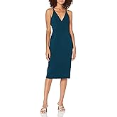 Dress The Population Womens Lyla Plunging Sleeveless Fitted Midi Sheath Dress