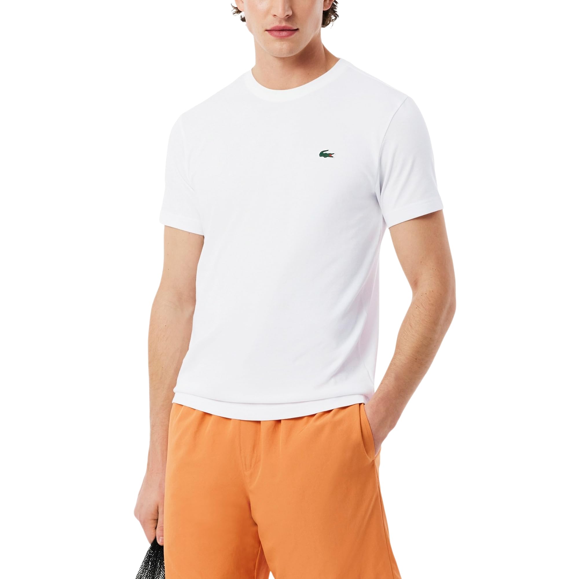 Lacoste Men’s Ultra Dry Crocodile Graphic Sport T-Shirt, White/Blossom, X-Large