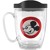 Tervis Disney Foundation Collection Mickey Mouse Badge Made in USA Double Walled Insulated Tumbler Travel Cup Keeps Drinks Cold & Hot, 16oz Mug with Handle, Classic