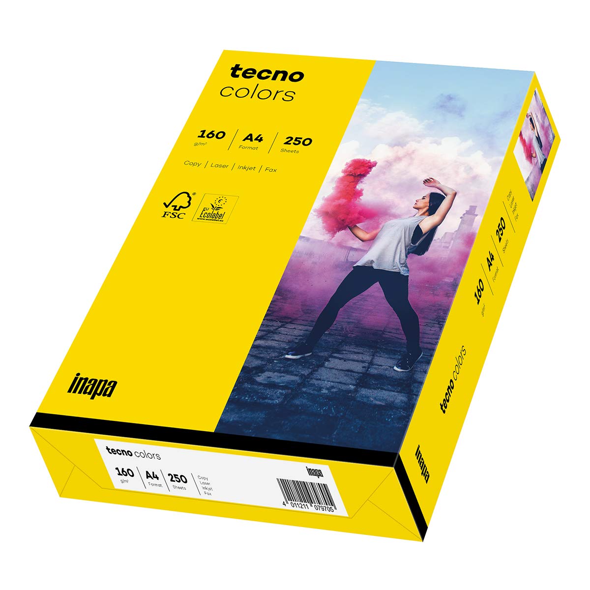 inapa Coloured Printer Paper Tecno Colours 160 g/m² A4 250 Sheets Intense Yellow