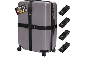 Gorilla Grip Heavy Duty 4 Pack Adjustable Luggage Straps for Suitcases, Easy to Identify Travel Belt Connector Holds Suitcase Together, Extends Life of Bag, Strap Connects Two Bags, Accessories, Black