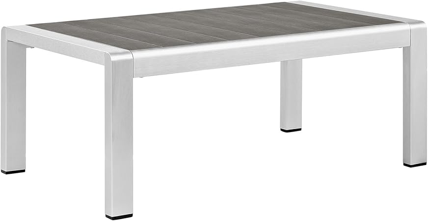 Amazon Com Modway Shore Aluminum Outdoor Patio Coffee Table In Silver Gray Garden Outdoor