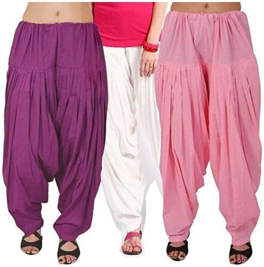 Sharvgun Combo Women's Cotton Punjabi Patiala Salwar Pants with Drawstring Semi Patiala Salwar Indian Pants Yoga Dress