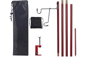HIKEMAN Folding Lantern Stand Pole Portable Lamp Stand Hook Collapasible Light Stand Holder for Camping Fishing Picnic BBQ Outdoor Activities (Red)