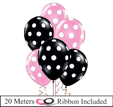 Amfin 12 Inch Pink And Black Polka Dot Balloons For Minnie Mouse