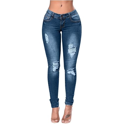 Whear Jeans for Women Distressed Ripped Embroidered Floral Denim Pants Destroyed High Rise Skinny Trousers