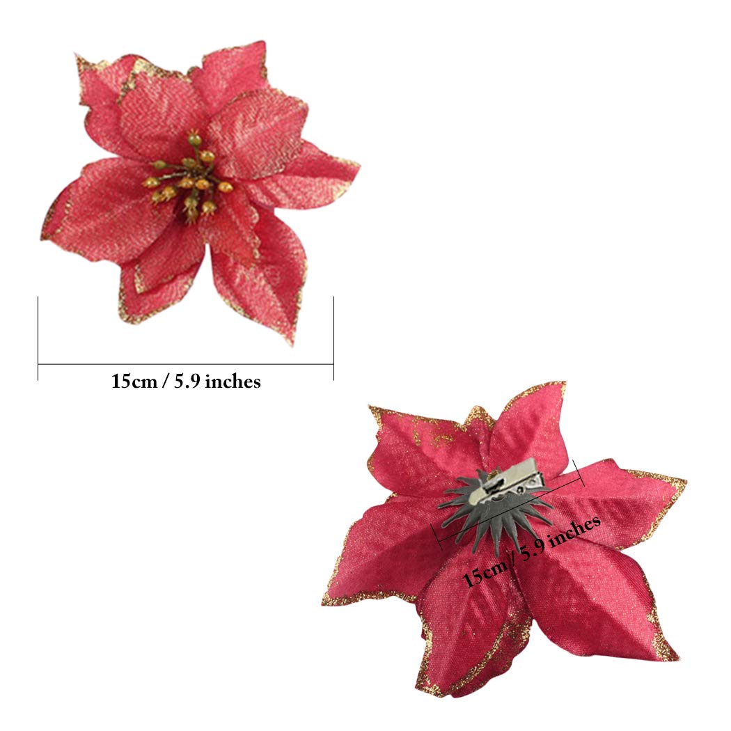 Bageek Christmas Tree Ornaments Sets 104PCS Christmas Tree Decorations and Hanging Ornaments Poinsettias Artificial for Christmas Tree