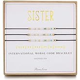 RareLove 3 Pieces Sisters Morse Code Bracelet Friendship Birthday Best Friends Gift For 3 Women Blue White Tiny Pony Seed Beads Black String Bracelets