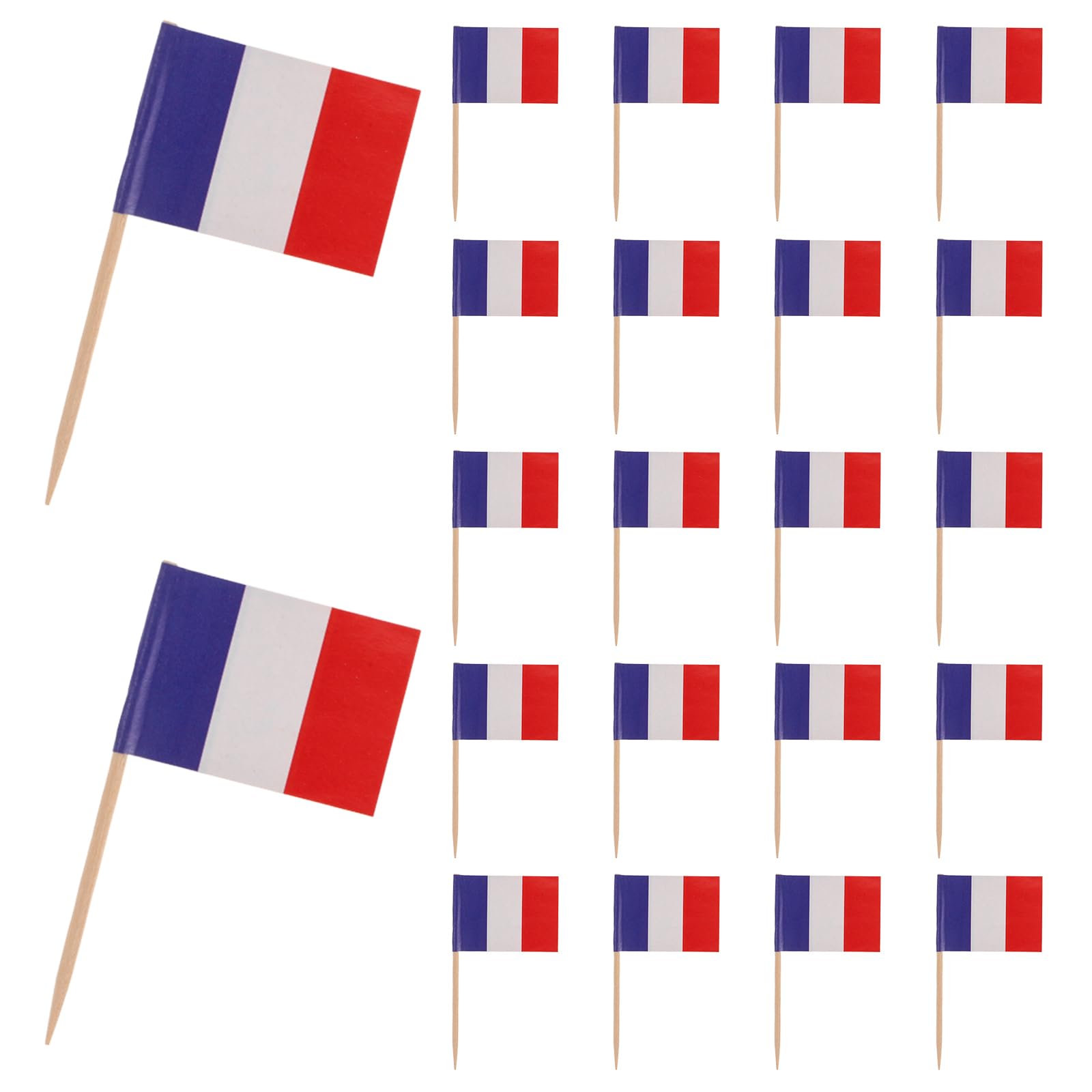 NUOBESTY 100pcs France Flag Picks French Flag Toothpicks Mini Franch Sticks for Cupcake Toppers Cocktail Fruit Dessert World Country Sports Party Decors