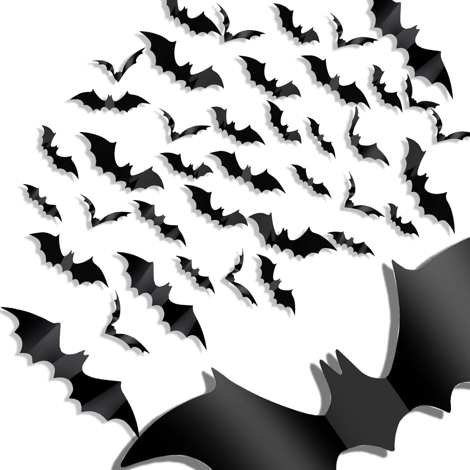 Photo 1 of  2 98Pcs Halloween Bats Wall Decor 3D Bats Halloween Window Decor Black Scary Bat Sticker for Creepy Halloweens Wall Decal Bathroom Indoor Home Decoration