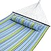 Super Deal Hammock Quilted Fabric with Pillow Double Size Spreader Bar Heavy Duty Stylish 450lbs Capacity (blue/green)