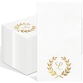 100Pcs Gold Monogram Paper Napkins Letter L, 3-Ply Disposable Guest Towels Elegant Initial Hand Napkins for Bathroom Wedding Bridal Shower Birthday Party
