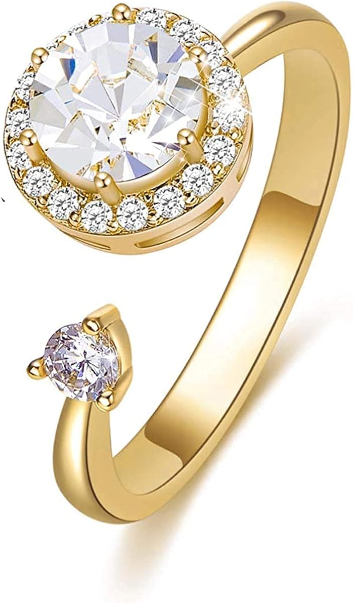 Anxiety Ring Fidget Ring Cubic Zirconia Spinner Ring Adjustable Crystal Rings for Women Worry