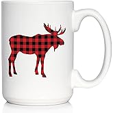 Bevvee Moose Coffee Mug - Cabin Themed Gifts or Rustic Decor for Women and Men - Large 15oz White Ceramic Mug