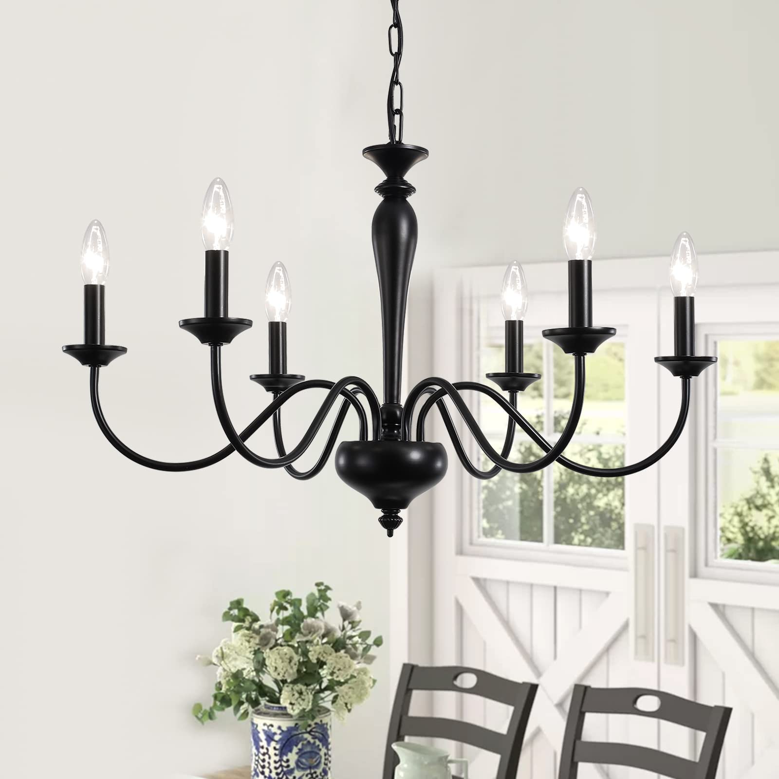 Photo 1 of ADSENSTY Black Farmhouse Chandelier 6 Light French Country Chandelier Rustic Lighting Fixtures Modern Industrial Candle Chandelier Pendant Ceiling Light Fixtures for Dining Room Foyer Hallway Kitchen