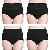 wirarpa Women's Cotton Underwear High Waisted Ladies Panties Full Coverage Briefs 4 Pack (Regular & Plus Size)