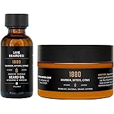 Live Bearded Beard Oil and Butter Grooming Kit - Made in the USA - All-Natural Ingredients with Shea, Argan, Jojoba - Growth Support | 1880 Scent - Bourbon, Bitters, Citrus