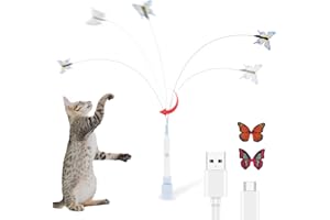 SYKUIHSG Butterfly Cat Toy, Electric Cat Toy Stick with Suction Cup and 2 Butterfly Refills, Cat Toys Interactive (Blue: Rech