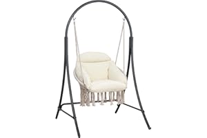 ANOW Macrame Hammock Chair with Stand, Heavy Duty Hanging Chair Stand with Swing Chair, Includes Luxury Padded Cushion, Max 400 Lbs, Natural