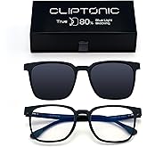 CLIPTONIC 2-in-1 Magnetic Clip- On Blue Light Blocking Glasses – Wayfarer Black Frame + Grey Polarized UV400 Clip, TR90 Lightweight, Anti-Reflective Unisex Computer Eyewear