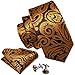 Barry.Wang Classic Formal Mens Ties Gold Paisley Tie Hanky Cufflinks Set