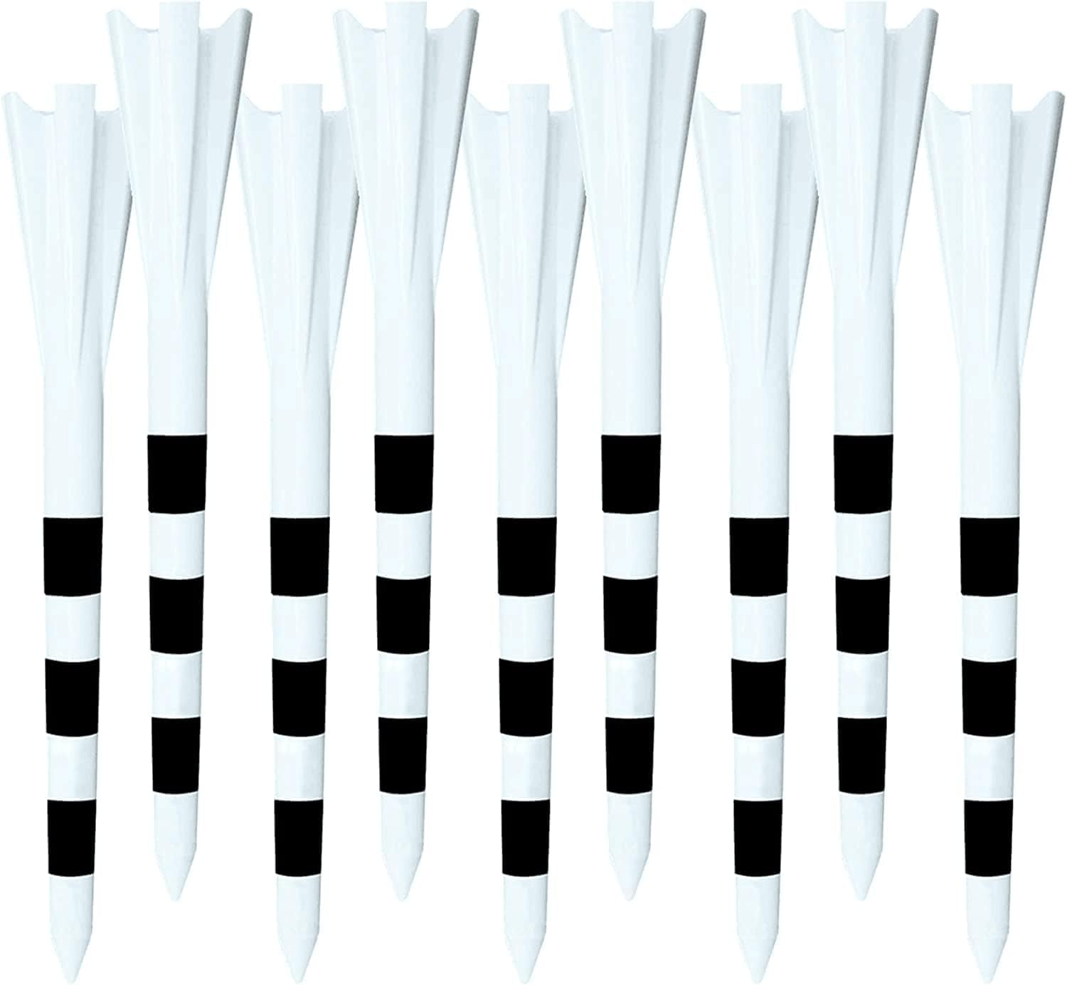 FINGER TEN Golf Tees Plastic Unbreakable Small 3 1/4 Inch 83mm 2 3/4 70mm With Five Claws Prong, Golf Tee Mixed Color Flat Strong Durable Long (White+Black Line, 30 Pack-3 1/4'' 83mm)