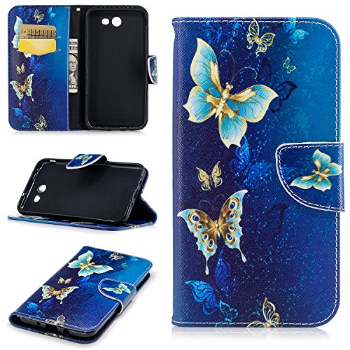 Samsung J7 Case for Women, Samsung Galaxy J7 Perx Wallet Case,Folio Flip PU Leather Galaxy J7 Cell Phone Case Card Slot Samsung Galaxy J7 Prime Case Cover for Samsung J7 2017/J7 Sky Pro-Blue Butterfly
