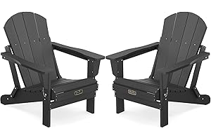 SERWALL Foldable Adirondack Chair Set of 2 for Patio Garden Outdoors Fire Pit-Black