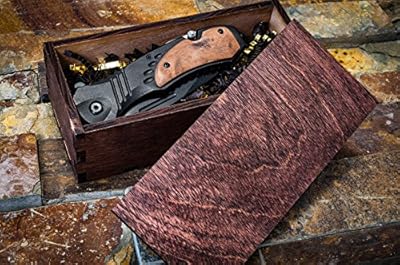 Camping Knife Wood Box- Groomsmen Gift, Pocket Knives & Wooden Boxes- Tactical Boyfriend Set, Groomsman or Mens Hunting Wedding Gifts- Folding Blade, Spring Assist Open w/ Clip, Tac-Force 606W