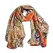 Datework Women Chiffon Printed Silk Long Soft Scarf Shawl (Orange)