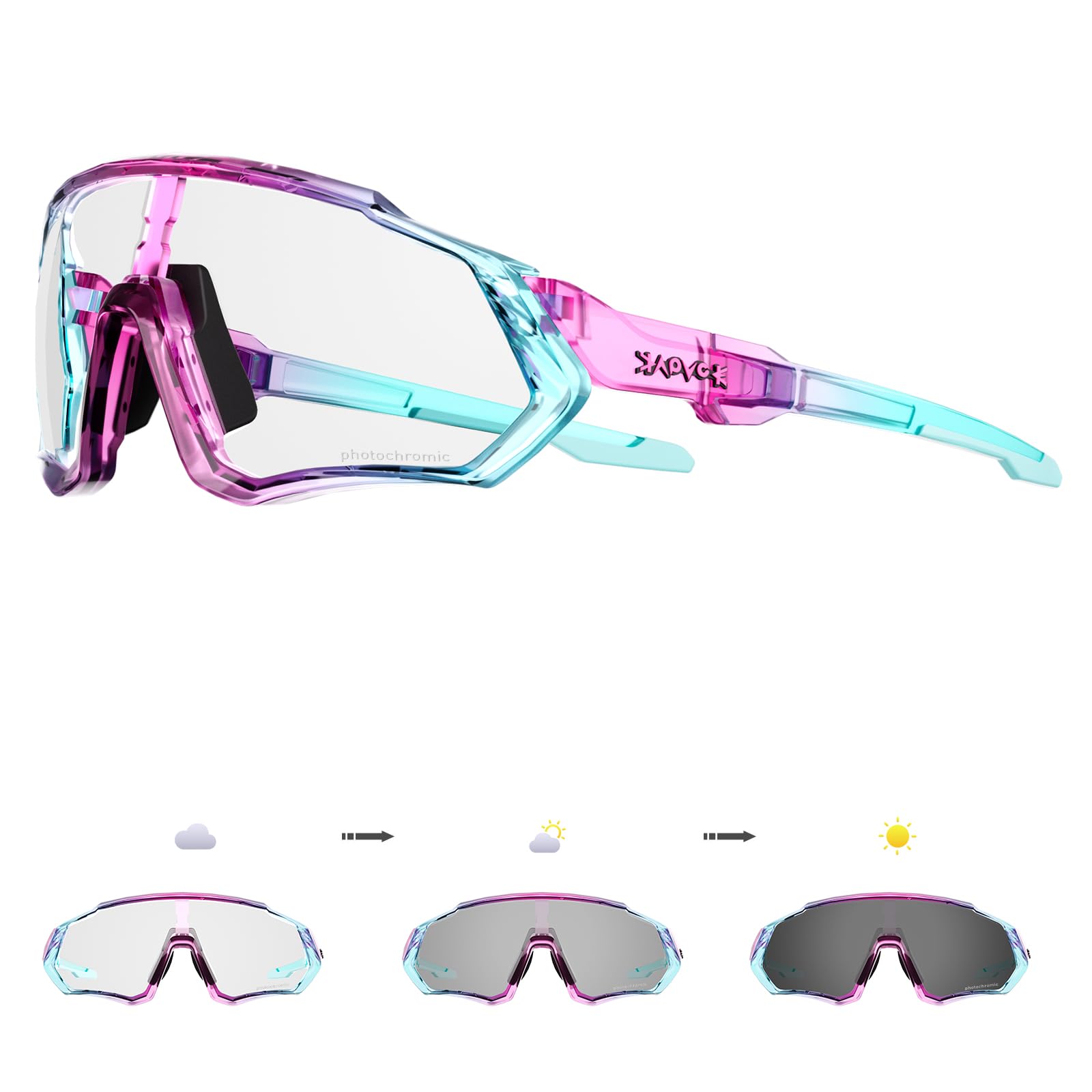 KAPVOE Photochromic Cycling Glasses For Men Women MTB BMX Clear Sports Sunglasses Running Volleyball Tennis Driving Fishing Softball Mountain Golf Hiking 61 Pink Transparent