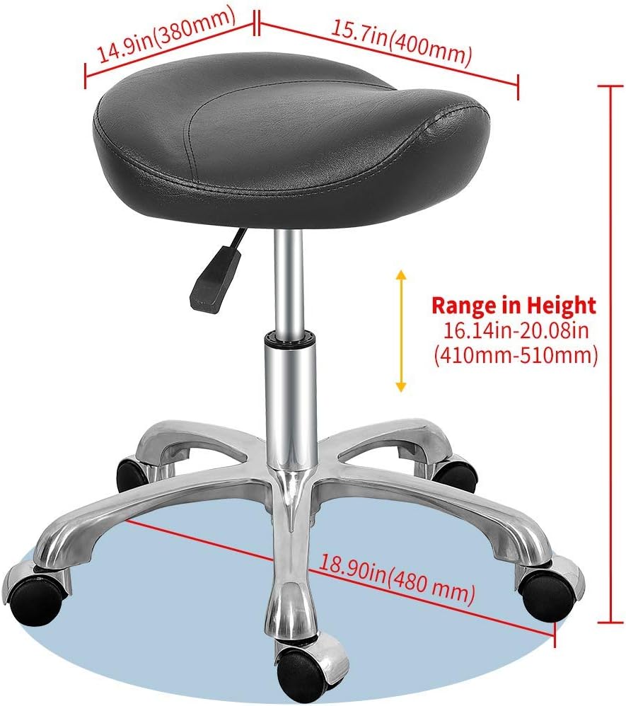 Leather Swivel Saddle Chair Stool,Ergonomic Adjustable Rolling Hydraulic Stool with Wheels for Massage Salon,Home,Office,Clinic,Studio,Lab (Black): Kitchen & Dining