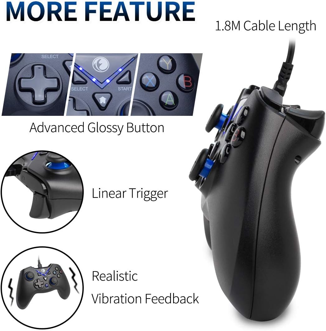 IFYOO V-one Wired USB Gaming Controller Gamepad Joystick for PC Laptop Computer (Windows XP/7/8/10) & Steam & Android & PS3 - [Blue,OTG]: Electronics