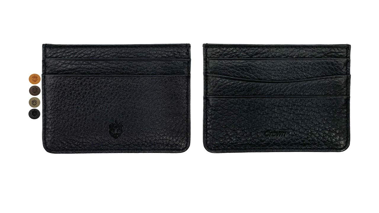 Crown & Tiger Genuine Leather Card Holder Wallet - 5 Pockets Slim Design (Black)