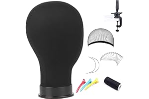 Monicass Wig Head Canvas Block Head for Wig Making Display Styling Manikin Head with Stand Mannequin Head with Mount Hole(22i