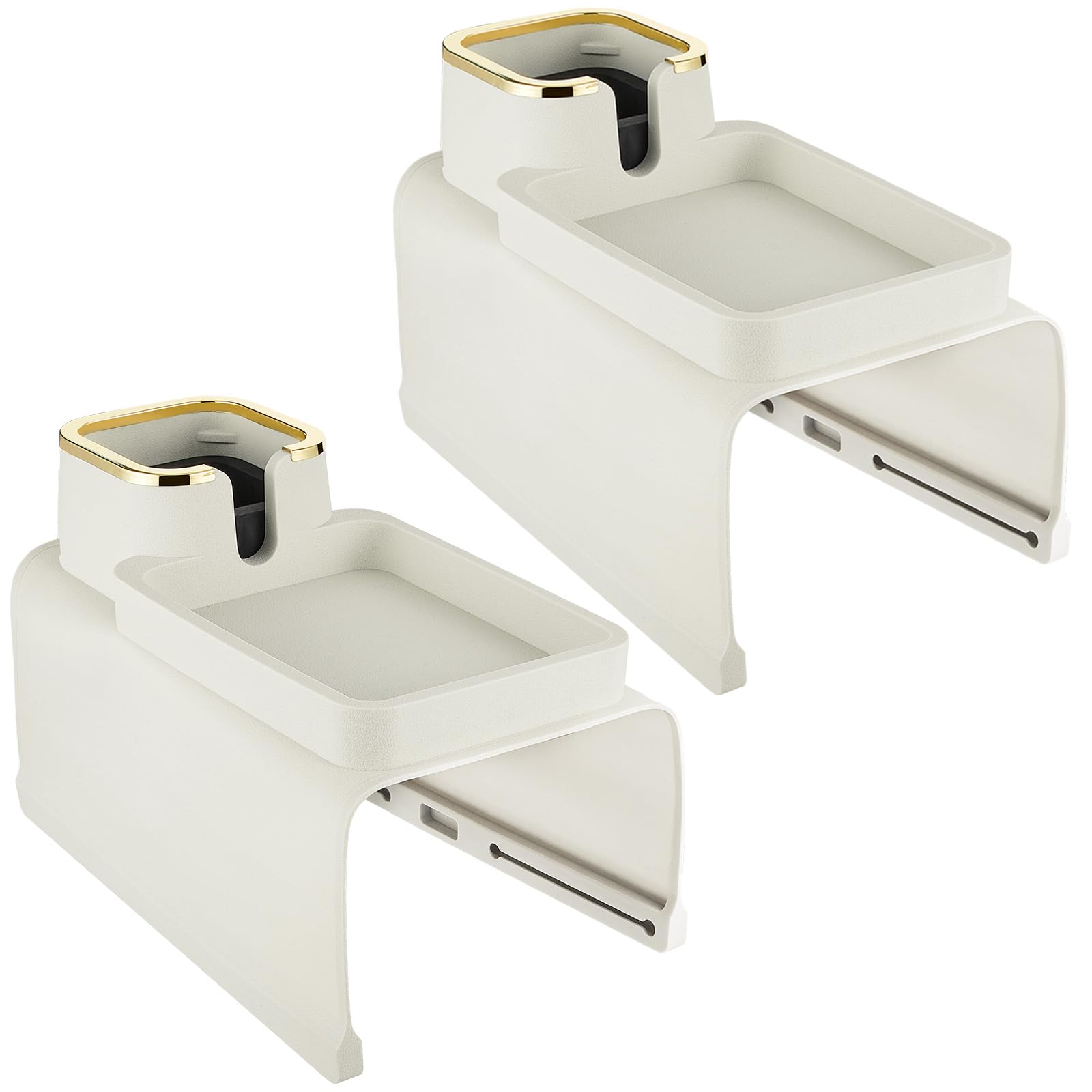 Photo 1 of 2 Pcs Couch Cup Holder Tray Silicone Anti-Spill Anti Slip Sofa Armrest Drink Holder Weighted Couch Caddy Recliner Arm Table for Remote Controls, Phones, Cups and Snacks (Beige)