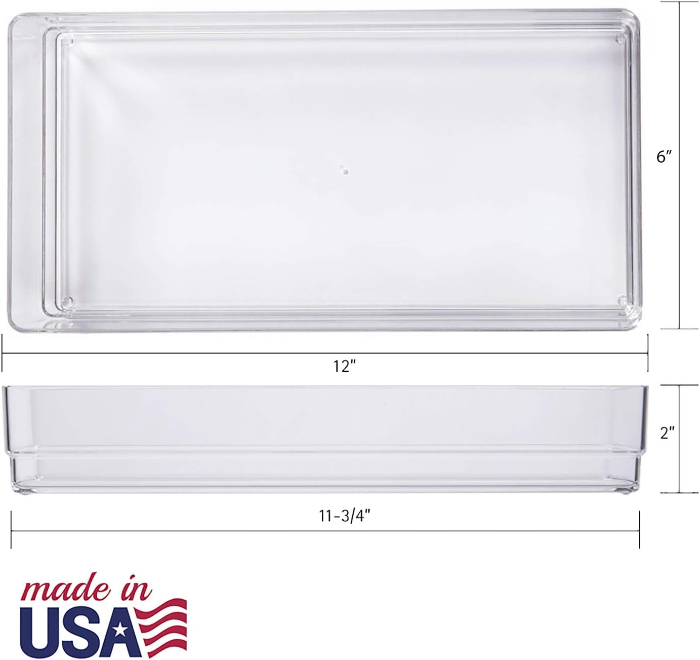 STORi Clear Plastic Drawer Organizers 12" x 6" x 2" l Set of 3: Home & Kitchen