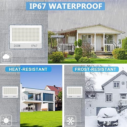ANNIFUNLY 200 W LED Outdoor Floodlight, 20000LM Super Bright Floodlight, 6500 K Cool White, Floodlight IP67 Waterproof for Garage, Garden, Patio, Park