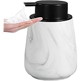 12Oz Foaming Hand Soap Dispenser - Ceramic Bathroom Foam Soap Dispenser with Easy-to-Press Black Pump, Refillable Lotion Hand Dispenser, Dish Soap Dispensers for Kitchen, Marble White