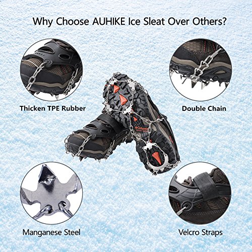 AUHIKE Traction Cleats,Ice Snow Grips Crampons for Footwear with 18 Stainless Steel Spikes for Walking, Jogging, Climbing,Wet Grass, Hiking on Snow and Ice (S) - Thumbnail 4