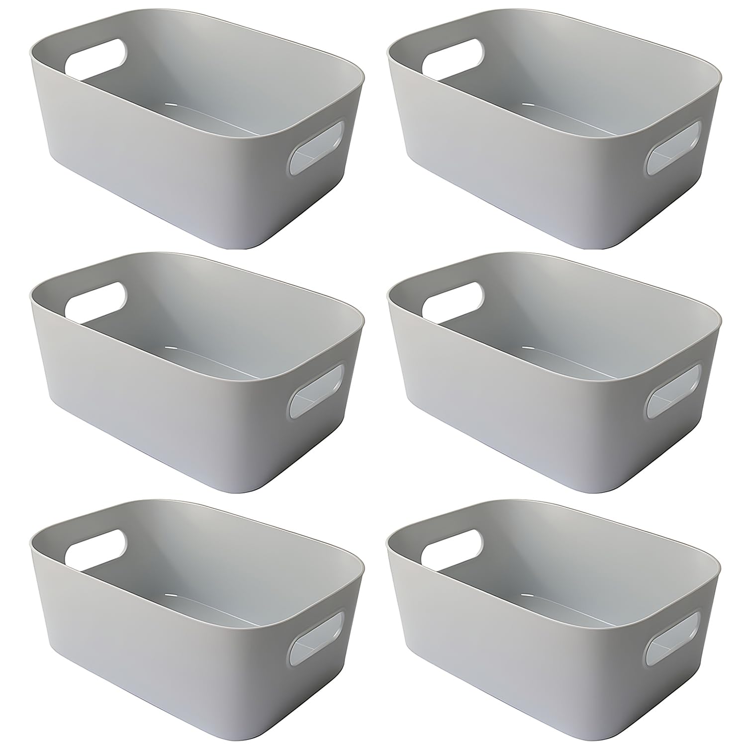 Mofeisor 6-Pack Grey Plastic Storage Basket, Kitchen Cupboard Storage Boxes, Small Bathroom Boxes Organisers with Handles, 4L