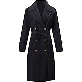 RISISSIDA Women Double-Breasted Trench Coat,Water Resistant,Casual and Business Overcoat,Knee-Length,Loose Fit,Removable Belt